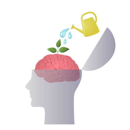 garden watering can water the plants in the brains. the concept of self-development, education,...