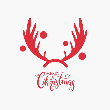greeting card with hand lettering and deer antlers. concept Xmas. vector illustration isolated on white backgroundのイラスト素材