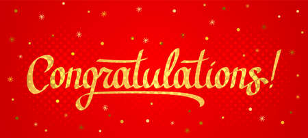 Handwritten lettering Congratulations. golden letters on black background with shiny snowflakes. concept new year 2022 and Xmas. vector illustrationのイラスト素材