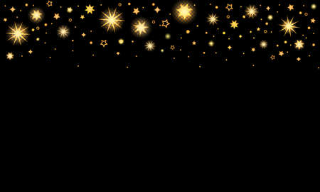 black background with shining gold stars and confetti. concept of new year holidays and Xmas. vector illustrationのイラスト素材