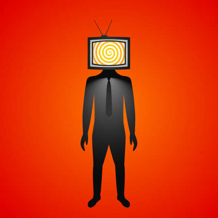 a man with a TV instead of a head. the concept of the influence of media and media on a person's worldview. vector illustrationのイラスト素材