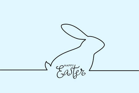 Easter Bunny Continuous one line drawing. congratulatory hand lettering happy easter. Easter card in art style with a rabbit. vector illustrationのイラスト素材