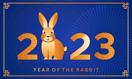 Chinese new year 2023 year of the rabbit or hare. Funny rabbit character. greeting card on traditional asian background. Vector illustrationのイラスト素材