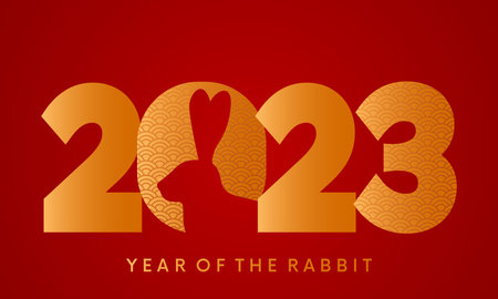 Chinese new year 2023 year of the rabbit or hare. Funny rabbit character. greeting card on...