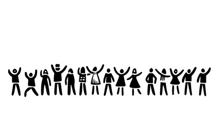 Demonstration and protest of people gathered for a meeting. Black silhouette on a white background. flat vector illustrationのイラスト素材