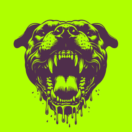 silhouette of the muzzle of an angry aggressive dog. open mouth with teeth and saliva. vector illustration for print.のイラスト素材