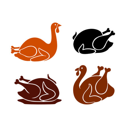set of fried chicken and turkey. concept for thanksgiving day and family dinner. flat vector illustration on white backgroundのイラスト素材