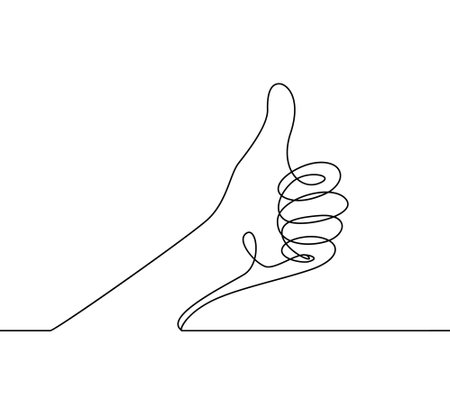Continuous one line drawing of hand showing thumb up. Vector illustration isolated on white backgroundのイラスト素材