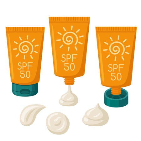 sunscreen cream in tubes against sunburn. moisturizing and protective cream from ultraviolet. flat...