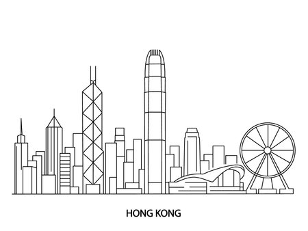Minimalistic black and white vector illustration of continuous city skyline with iconic landmarks of Tokyo, Japanのイラスト素材