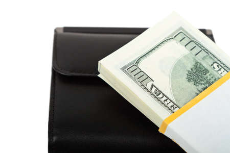 Purse and money on the white background