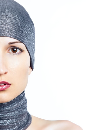 Half of beautiful female face on white backgroundの写真素材