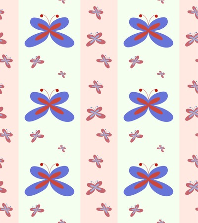 Seamless striped wallpaper pattern with butterfliesのイラスト素材