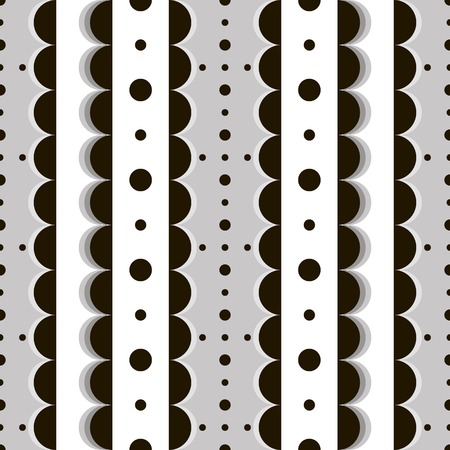 Trendy black and white seamless pattern. Semicircles and circles on vertical stripsのイラスト素材