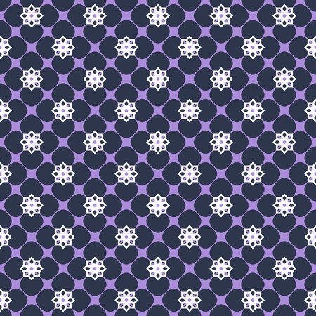 Beautiful elegant floral seamless print. Graphically carved flowers. Dark blue, purple, white colors. Contrasting fashionable backdropのイラスト素材