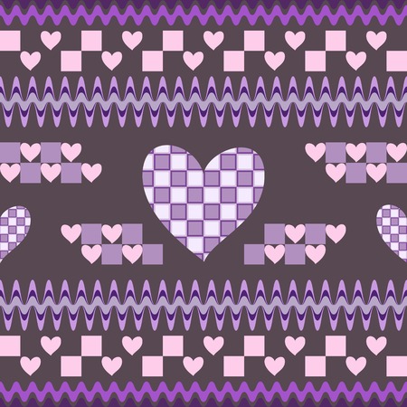 Seamless fantasy pattern with hearts. Shapes with cells inside. Beautiful print in the spirit of Alice in Wonderland. Vector illustrationのイラスト素材