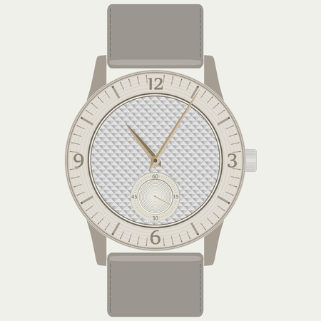 Elegant fashion women's wrist watch with wood dial and leather strap. Beautiful ladies' wristwatch. Vector illustrationのイラスト素材