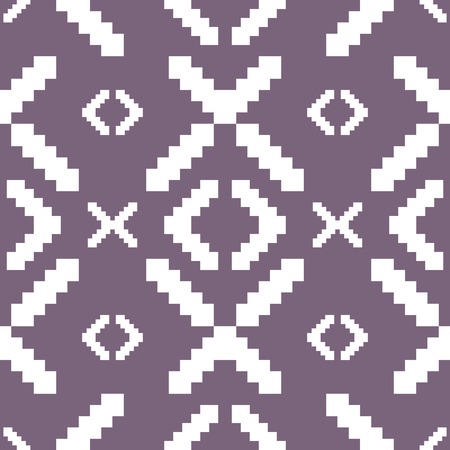 Seamless knitted pattern in muted purple color. Elegant stepped geometric print. Vector illustration for various creative projectsのイラスト素材
