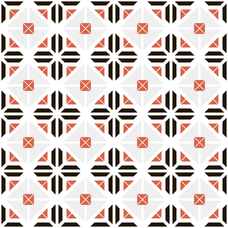 Seamless pattern of isosceles trapeziums and envelope shaped elements. White, black, gray and red colors. Stylish modern abstract background. Vector illustration for various creative projectsのイラスト素材