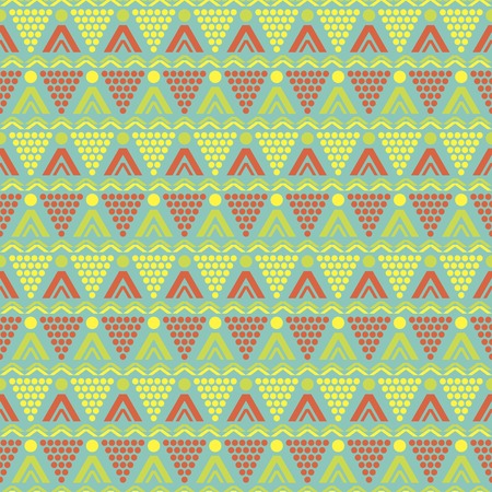 Abstract seamless pattern of round, triangular, zigzag elements. Cheerful geometric print in yellow,...