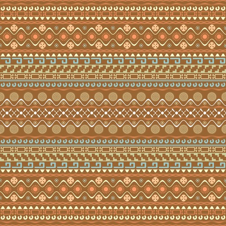 Seamless pattern with Maya style elements. Horizontal chain of various geometric shapes and symbols forming ethnic ornament. Multielement variegated continuous print. illustrationのイラスト素材