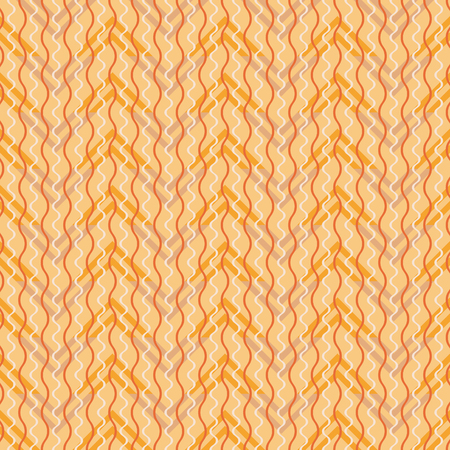 Abstract seamless geometric pattern. Alternating vertical wavy lines with different wavelength on horizontal zigzag background. Endless graphic print in shades of orange colorのイラスト素材