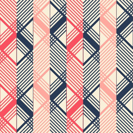 Seamless geometric pattern in pleasant retro color palette. Giant horizontal zigzag and lattice of intersecting chevron lines. Stylish print of wide multicolored vertical stripesのイラスト素材