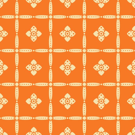 Seamless retro pattern with flowers in orange and yellow colors. Elegant floral ornament in folk style. Vector illustration for fashion designのイラスト素材