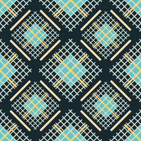 Seamless abstract pattern of square colored grilles. Geometric vector print of multiple crossing...