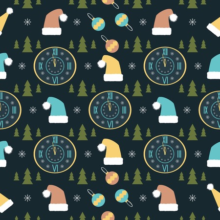 Seamless abstract pattern with New Year symbols in retro colors.