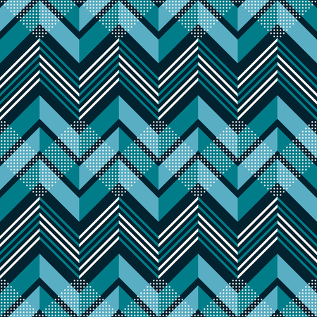 Seamless abstract geometric pattern of multiple zigzag with dots in blue and white colorsのイラスト素材