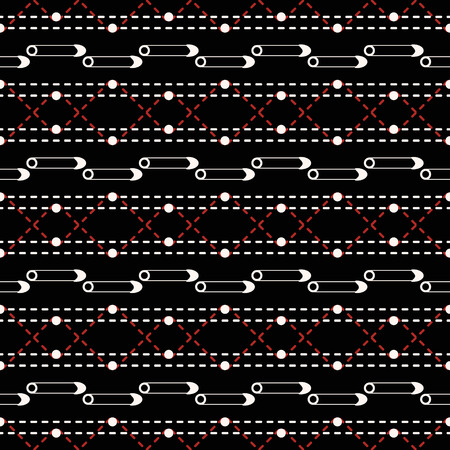 Seamless geometric sewing pattern with stitching and safety pinsのイラスト素材