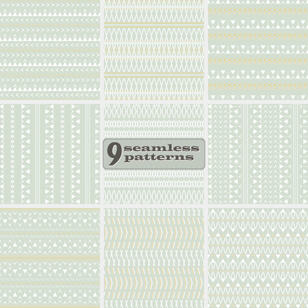 Set of seamless abstract geometric patterns in pastel colors. Cute uncomplicated vector prints collection.のイラスト素材