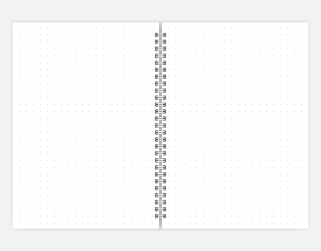 Open dot grid notebook vector mock-up. Spiral bound notepad spread mockup. Wirebound A6 size diaryのイラスト素材