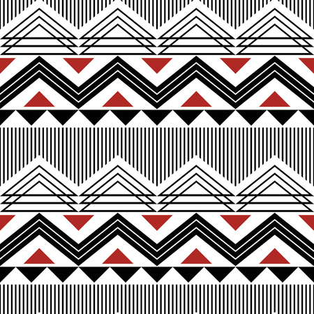 Seamless modern geometric pattern. Zigzags, lines, triangles. Fashion graphic print white, black, red colorsのイラスト素材