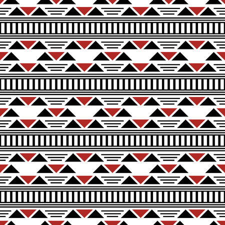 Seamless modern geometric pattern white, black, red colors. Abstract vector ornament of lines, dashes, triangles. Fashion graphic printのイラスト素材