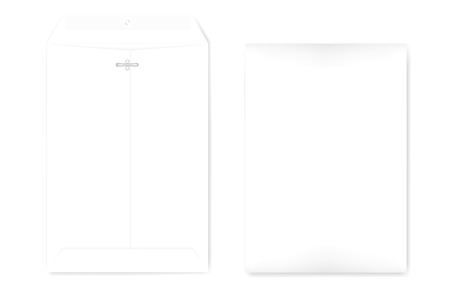 A4 envelope with reusable clasp and gummed flap, mock up. Empty document case isolated on white background, vector templateのイラスト素材