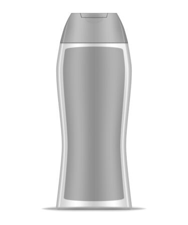 Cosmetic package, realistic mockup. Blank white plastic bottle with label, vector mock-up. Beauty product pack - template for designのイラスト素材