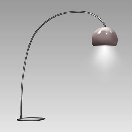 Floor arc stand lamp with metal lampshade. modern interior light. realistic vector illustrationのイラスト素材