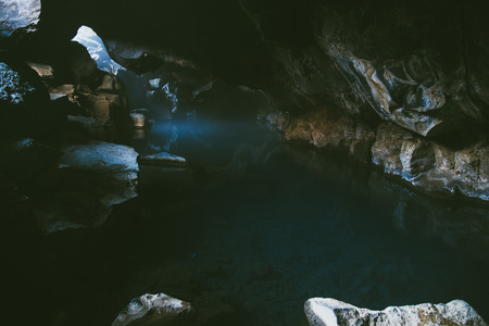 Grjotagja cave in myvatn area icelandの写真素材