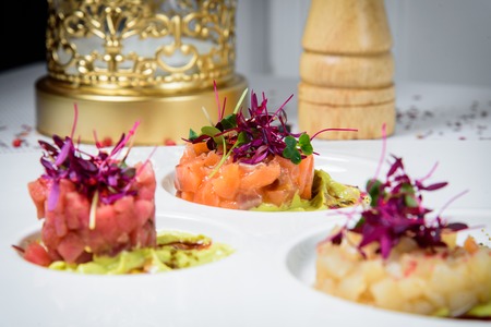 Chef s specialty presented in restaurant on served table.の写真素材