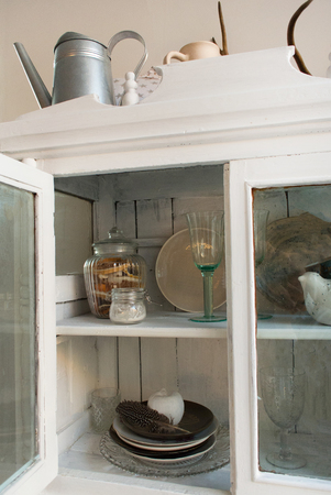 interior with white vintage cupboardの写真素材