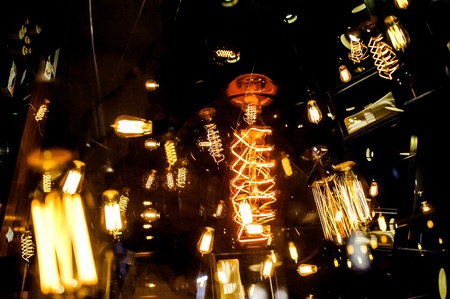 Closeup view of contemporary light fixture in dark room