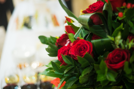 Bouquet of beautiful spring flowers in interior, clouseupの写真素材