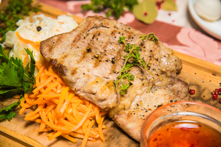 Chef s specialty presented in restaurant on decorated table.の写真素材