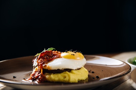 Chef's specialty presented in restaurant on served table.の写真素材