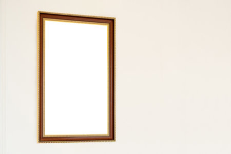 Wooden picture frame, Old picture frame on wall background, Photo frames mockupの写真素材