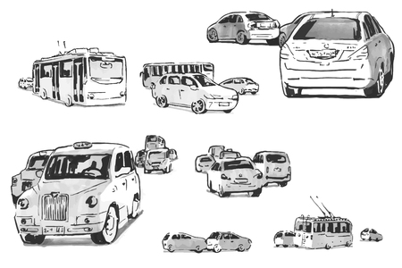 sketches of machines moving in different directionsのイラスト素材
