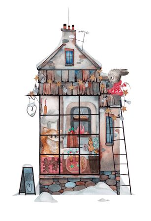 New Year's baking shop. Watercolor.の写真素材