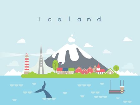Iceland Landmarks Travel and Journey Vectorのイラスト素材